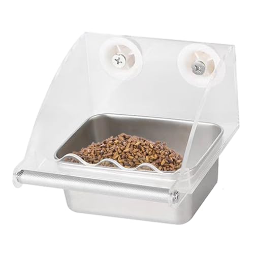 XUQEAYWD Vogelkäfig-Futterspender,Transparenter Vogelfutterautomat | Edelstahlschale Mit Rutschfester Halterung Für Papageien Balkon Garten von XUQEAYWD