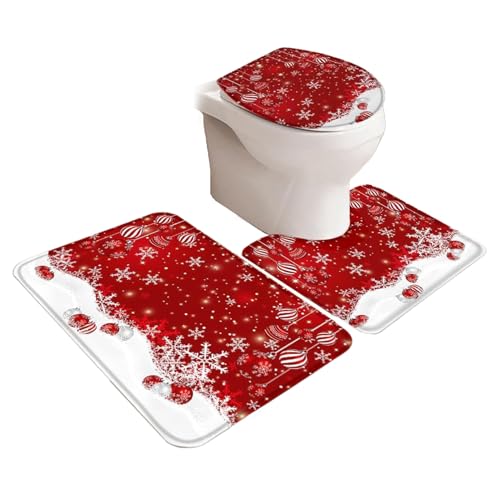 XUQEAYWD Weihnachtliches Badezimmer-Set - Toilettendeckelbezug Weihnachts Badteppich - Cartoon Bodenmatte Für Festliche Weihnachtsation von XUQEAYWD