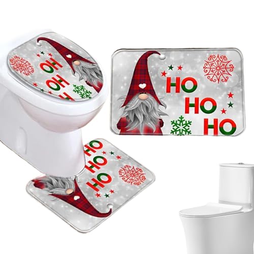 XUQEAYWD Weihnachts Badezimmer Teppich Set - WC-Sitzbezug Badezimmer-Vorleger - Cartoon Bodenmatte Für Festliche Weihnachtsdekoration von XUQEAYWD