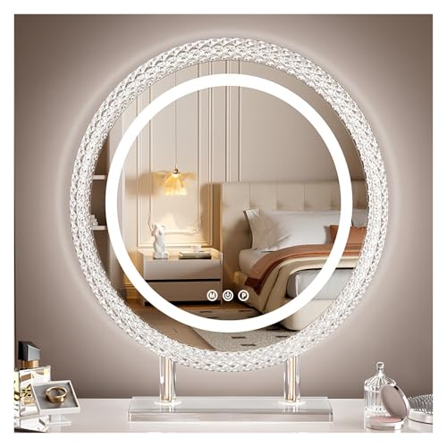 XUQQU Großer Kosmetikspiegel | Runder Schminkspiegel Mit LED-Beleuchtung | Touch-Sensor Tischspiegel Mit Dimmbarer 3-Farben-Beleuchtung(40cm/15.7in) von XUQQU