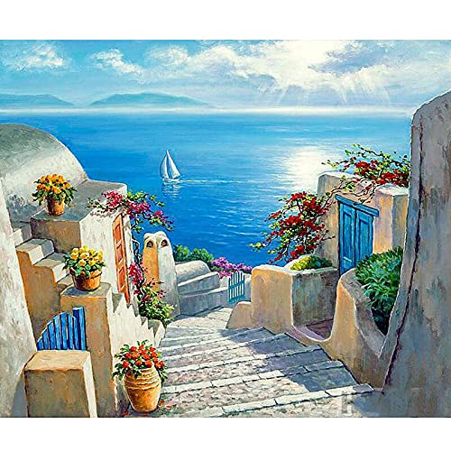 XURAN 5D Diy Volldiamant Gemälde Badeort Diamant Stickerei Kreuzstich Home Decoration Mediterrane Landschaft-50Cm×60Cm von XURAN