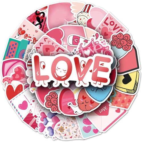 XURJUMI 50 Stück Niedliche Aufkleber Liebe Aufkleber Abziehbilder, Valentinstag Aufkleber Herz Aufkleber Kawaii Aufkleber Für Trinkflasche, Skateboard, Laptop, Handy, Koffer von XURJUMI