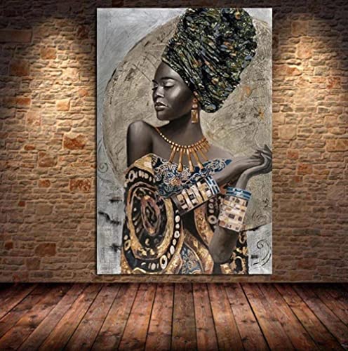 XUSANSHI Kunstdruck auf Leinwand Afrikanerin Drucke Auf Leinwand Gedruckt Malerei Home Wohnzimmer Dekor Kein Rahmen 50x70cm von XUSANSHI