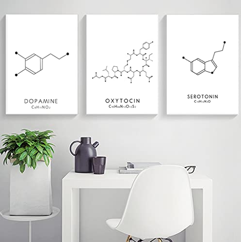 XUSANSHI Wandkunst Poster Molekül Serotonin Wandkunst Leinwand Poster Druck Oxytocin & Dopamin Malerei Molekülstruktur Bild Chemie Wissenschaft Dekor 3 Stück Kein Rahmen 50x70 cm von XUSANSHI