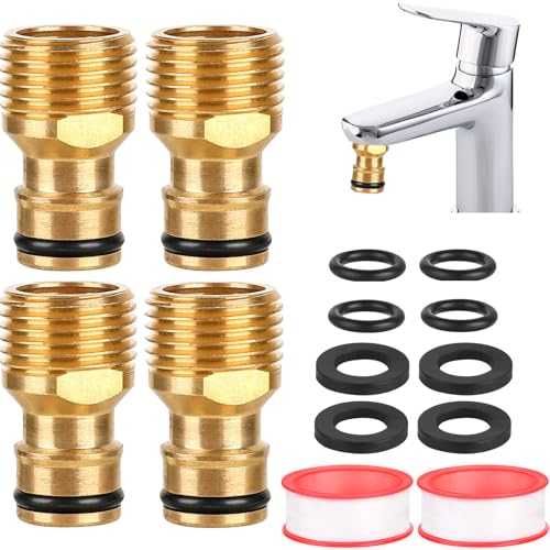 XUSSMM 4 Stück Universal Wasserhahnanschluss, 1/2 Zoll Außengewinde Messing Schlauchverbinder mit Steckkupplung, Wasserhahn Dichtung und Wasserdichtem Band für Wasserhahn Adapter Gartenschlauch von XUSSMM