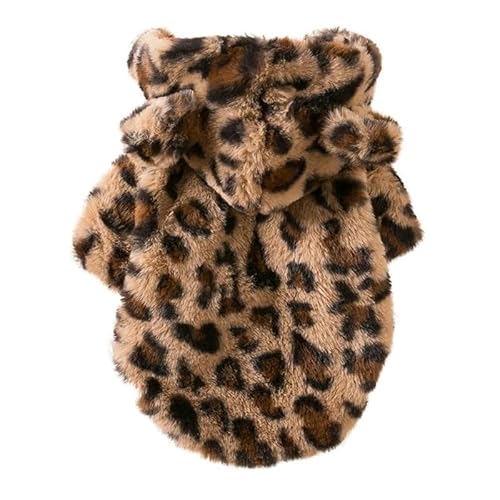 XUTCEKOUYR Hunde-Kapuzenpullover mit Leopardenmuster, warme Winterkleidung for Haustiere, Hundemantel mit Leopardenmuster, Wintermantel for Haustiere und leichte Haustierkleidung(Brown,L) von XUTCEKOUYR
