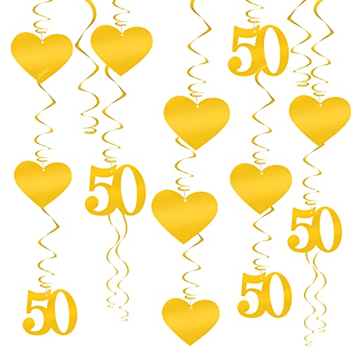 18 Stück Gold Wirbel Deko Zahl 50 Gold Spiralen Girlande Deckenhänger DoppelSpiral Deko für 50 Geburtstag, Hochzeit, Jubiläum oder Partydeko von XUWAIDSGN