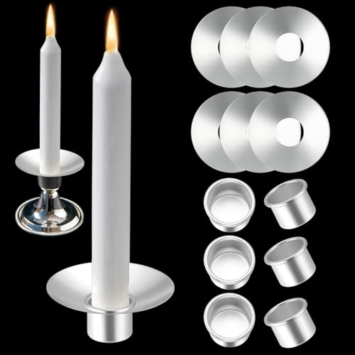 24 Stück Kerzenständer aus Metall mit silberfarbenen Metall-Kerzeneinsätzen und runden Kerzentropffängern für Hochzeit, Urlaub, Kirche und Zuhause (14,5 x 15,5 x 2,5 cm) von XUWAIDSGN