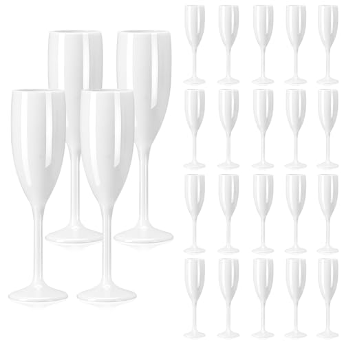 24 Stück weiße Champagnerflöte Acryl Champagnergläser Hochzeit Weiß Toasten Champagnerflöte Kelch Kunststoff Wiederverwendbare unzerbrechliche Champagnerbecher für Junggesellinnenabschied Hochzeit von XUWAIDSGN