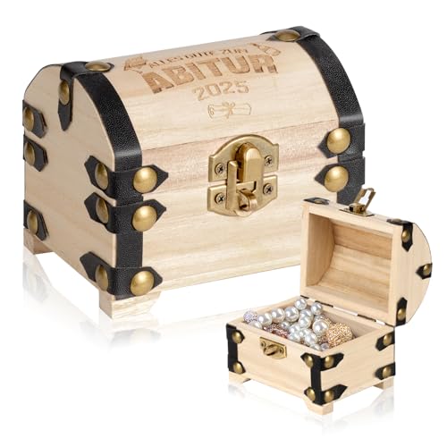 XUWAIDSGN Abi Geldgeschenk Abitur 2025 10x7x8cm Abitur Holz Schatztruhe Personalisierte Schatztruhe Mit Gravur Kleine Schatztruhe Holz zum für Bestandenen Geburtstag Abiturienten Jungen Mädchen von XUWAIDSGN