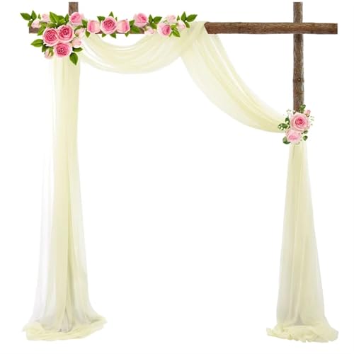 Hochzeit Bogen Drapierung Stoff Hochzeit Bogen Chiffon Drapieren Stoff Vorhänge schiere Hintergrund Vorhang for Zeremonie Party im Freien Dekorationen(Beige,75x600cm 1PCS) von XUWEWI
