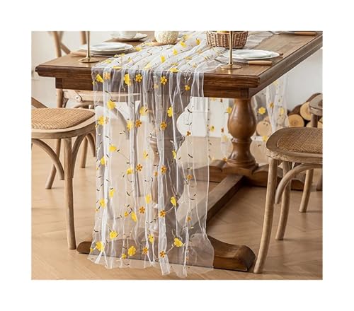 Tischläufer Gaze 2 stücke Stickerei Frühling Sommer Tisch Läufer Blumen Saisonale Ostern Tüll Urlaub Küche Esszimmer Dekoration(Color 1,75X200cm) von XUWEWI