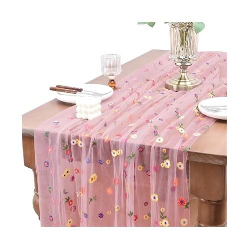 Tischläufer Gaze 2 stücke Stickerei Frühling Sommer Tisch Läufer Blumen Saisonale Ostern Tüll Urlaub Küche Esszimmer Dekoration(Color 4,75X300cm) von XUWEWI