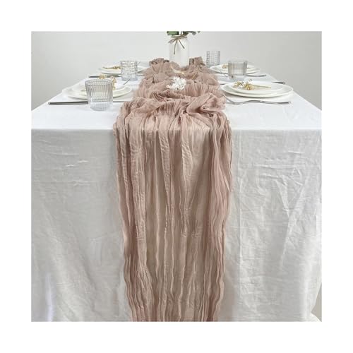 Tischläufer Gaze 3 stücke Semi-Sheer Gaze Tisch Läufer Cheesecloth Einstellung Esszimmer Vintage Hochzeit Party Bankette Bögen Kuchen Dekor(Color 3,90X340cm) von XUWEWI