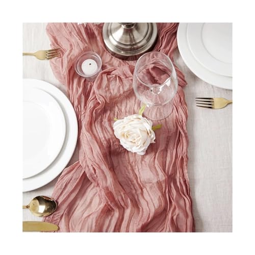 Tischläufer Gaze 3 stücke Semi-Sheer Gaze Tisch Läufer Cheesecloth Einstellung Esszimmer Vintage Hochzeit Party Bankette Bögen Kuchen Dekor(Color 4,90X340cm) von XUWEWI