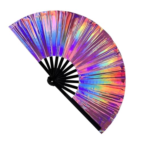 XUWEWI Holographic Rave Handfächer 2 stücke Holographische Hand Fan Raves Fans for Männer Frauen Faltbare Handwerk Halten Laser Farben Hand Fan for Urlaub Party(Red) von XUWEWI