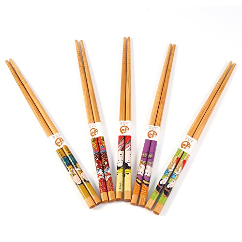 XUXHOU Glattes Handgefühl Vintage Japanischer Bambus-Essstäbchen-Set Umweltfreundliche 5 Paare für Sushi und Ramenliebhaber Natürliche Bambusfarbe von XUXHOU