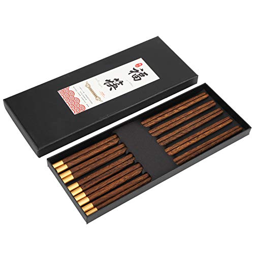XUXHOU Hölzerne Essstäbchen Set Safe Handgefertigtes Tabellengeschirrgeschenk, Chinesischer Stil Wiederverwendbares Rosenholz für Familienfreunde (Hühnchenwenge Fünf-Pair-Geschenkbox) von XUXHOU