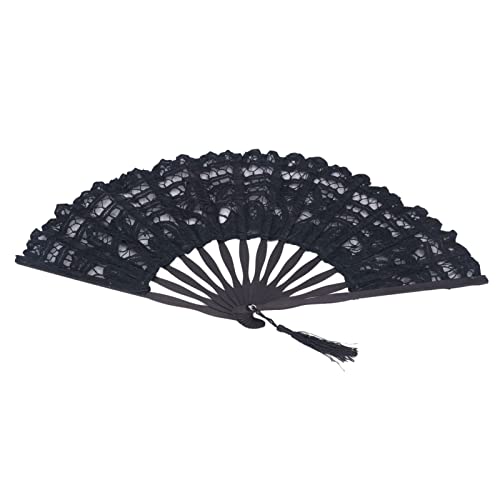 XUXHOU Klapperlüfter Einzigartiger Spitzenspitzenleuchte Tragbarer Handlüfter 27 Cm für Freunde Kollegen Konzerte Tee Hochzeit (BLACK) von XUXHOU