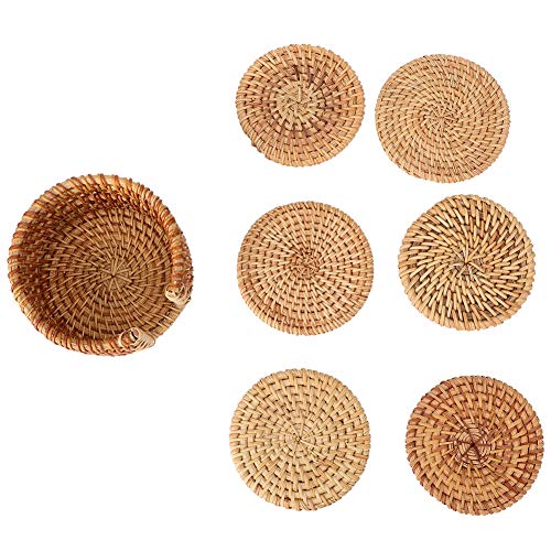 XUXHOU Rattan Cup Matten Set Vintage Style Hitz Proof Coasters für Tee Kaffee Beer Tassen Täglich Gebrauch von XUXHOU