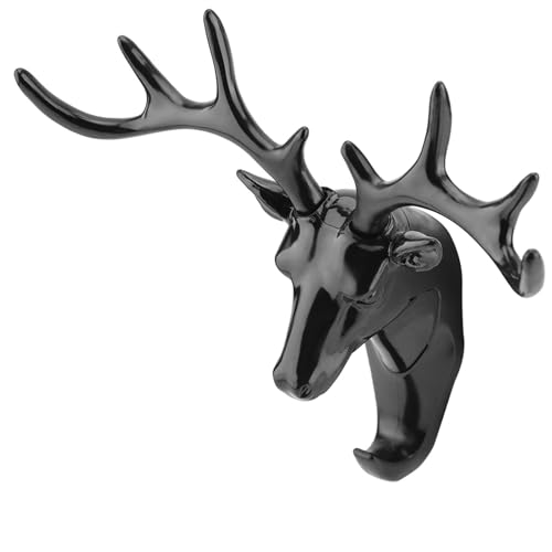 XUXHOU Wall Monting Herten Hack Hanger Rack Halter für Wohnzimmerdekor, Dreidimensionale Hirschkopfdesign -Hakenhalter, Fortschrittliche Drucke für den Eingang des Lernens, Plastikschwarz/Grau (BLACK) von XUXHOU
