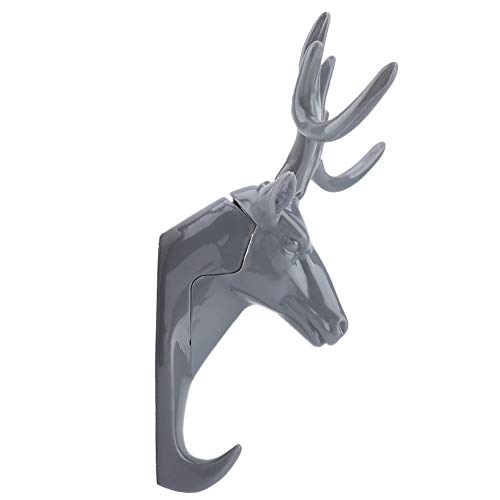 XUXHOU Wall Monting Herten Hack Hanger Rack Halter für Wohnzimmerdekor, Dreidimensionale Hirschkopfdesign -Hakenhalter, Fortschrittliche Drucke für den Eingang des Lernens, Plastikschwarz/Grau (GRAY) von XUXHOU