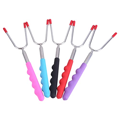 XUXHOU Zusammenklappbares Teleskopraster für Gabel für Grill, Set von 5 Rosome -Sticks mit Gummi -Stange, Praktisch für Camping und Partys, Edelstahlspieße von XUXHOU