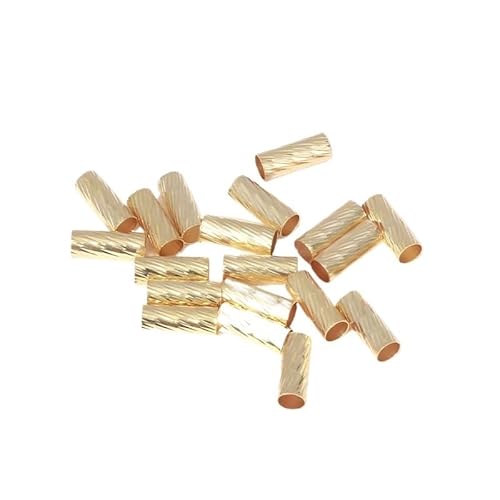 XUXPFJ 18K vergoldete große Loch-Rohrperlen mit diagonaler Schnittstruktur, DIY-Schmuckverbinder, Materialien, 4 x 10 mm, Messing-Metallrohrperlen(50 Pieces) von XUXPFJ