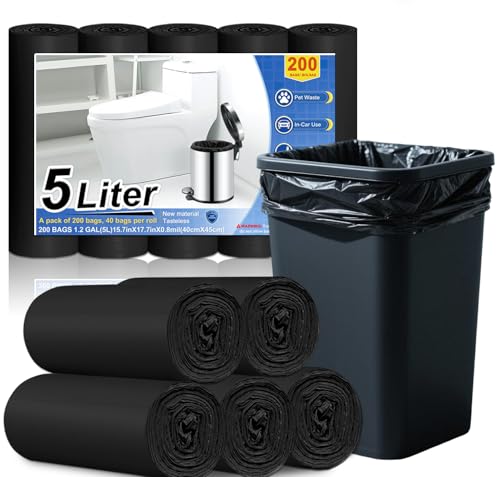 XUXRUS 5L Müllbeutel Schwarz Müllsäcke Kleine Mülltüten Eignet Sich für Badezimmer,Büros,200 Stück von XUXRUS