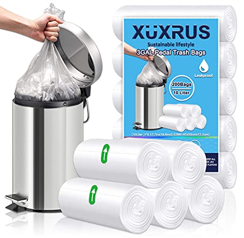 XUXRUS Müllbeutel 10L Kleine Mülltüten,Haushalt Abfallbeutel für Wohnzimmer, Büro, Bad, Küchen, 5 Rollen, 200 Stück,Weiß von XUXRUS