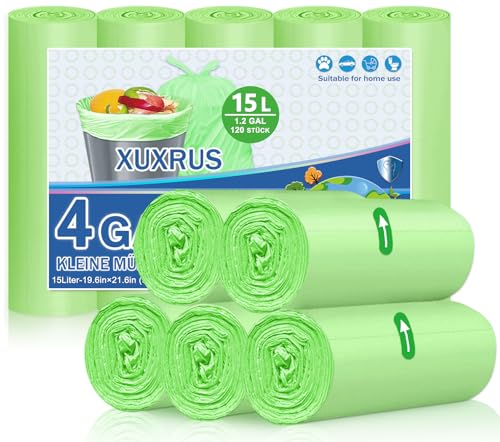 XUXRUS Biomüllbeutel 15Liter Bio Müllsäcke 100 Stück Grün Abfallsäcke Biomülltüten Kompostierbare Küchen Lebensmittel Abfallbeutel von XUXRUS