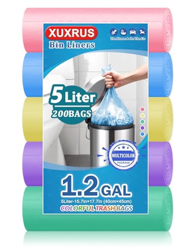 XUXRUS Farben Müllbeutel 5L Müllsäcke Reißfest Abfallbeutel,200 Stück Kleine Mülltüten von XUXRUS