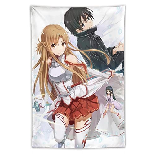 Sword Art Online Poster Anime Sao Kirito Asuna Polyester Wandteppich Kunstdruck Moderne Familie Schlafzimmer Dekor Wandteppiche 101,6 x 152,4 cm von XUYANG