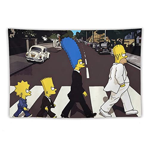 XUYANG Klassischer Anime The Simpsons Rock Band Stil Poster Tapisserie Kunstdruck Wandbild Foto Farbe Tapisserie Hängebild Familie Schlafzimmer Dekor Geschenk 101,6 x 152,4 cm von XUYANG