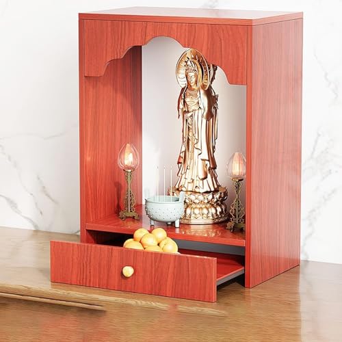 Buddha-Schreinständer,Meditationsaltartisch Aus Massivholz, Buddha-Statuenschrank,Persönlicher Schreinständer Mit Einziehbarer Ablage,Geeignet Schlafzimmer Und Büros(Redwood B) von XUZAOJUN