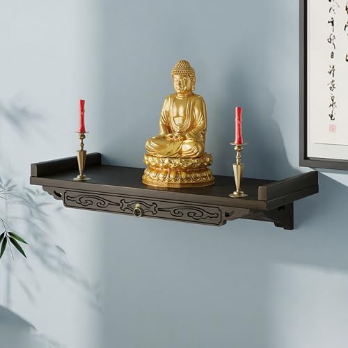 Buddhistische Schreinwand,Wandmontierter Schreinrahmen,Altarschreinständer,Hölzerner Schreintisch Mit Schubladen For Die Anbetung Zu Hause,Guanyin,Buddha-Statuen(A,L) von XUZAOJUN