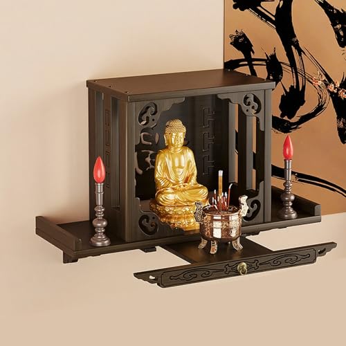 Buddhistische Schreinwand,Wandmontierter Schreinrahmen,Altarschreinständer,Hölzerner Schreintisch Mit Schubladen For Die Anbetung Zu Hause,Guanyin,Buddha-Statuen(B,L) von XUZAOJUN