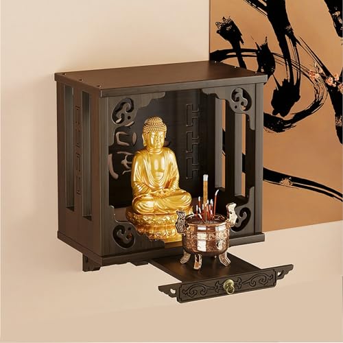 Buddhistische Schreinwand,Wandmontierter Schreinrahmen,Altarschreinständer,Hölzerner Schreintisch Mit Schubladen For Die Anbetung Zu Hause,Guanyin,Buddha-Statuen(B,S) von XUZAOJUN