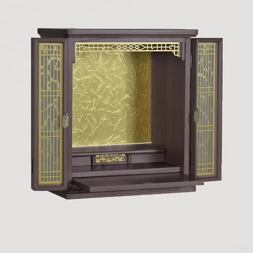 Buddhistischer Altarständer Mit Nische, Meditationsaltartisch, Buddha-Statuenständer Mit LED-Beleuchtung, Heimgottesdiensttisch, Geeignete Spirituelle Praxis(Walnut Finish,M) von XUZAOJUN
