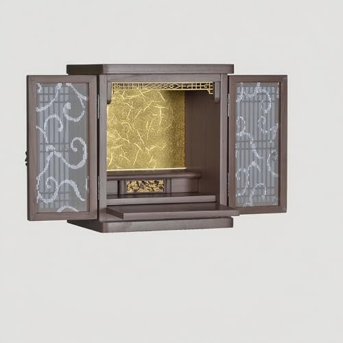 Buddhistischer Altarständer Mit Nische, Meditationsaltartisch, Buddha-Statuenständer Mit LED-Beleuchtung, Heimgottesdiensttisch, Geeignete Spirituelle Praxis(Walnut Finish,S) von XUZAOJUN