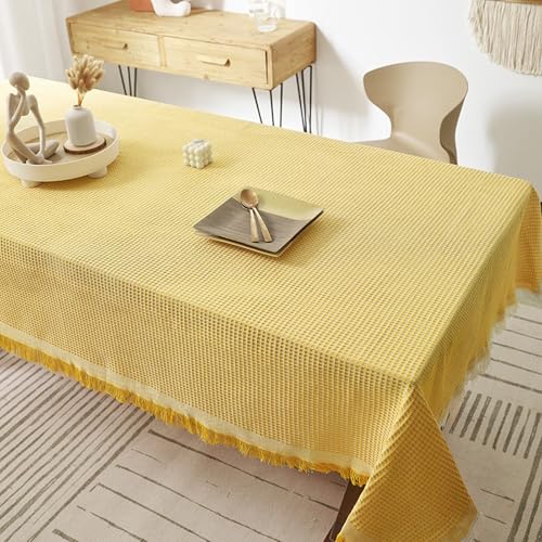 Dekorative,Wiederverwendbare Gartentischdecke,Rechteckige, Bügelfreie,Süße Waffel-Tischdecke In Volltonfarbe,Staubschutz For Nachttisch,Couchtisch,Küche,Bankett(Yellow,51.2x90.6in) von XUZAOJUN