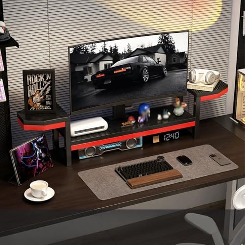 Monitorständer-Riser,Desktop-Speicher-Rack-Riser-Basis,Höhenverstellbarer Computerständer,Großer Monitorständer,Geeignet For PC-Monitore,Laptops,Drucker(Black,7.9x38.2x10.4in) von XUZAOJUN