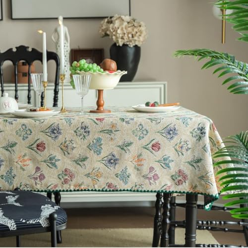 Rechteckige, Dekorative, Bestickte Jacquard-Tischdecke, Spritzwassergeschützt Und Knitterfrei,Waschbar Und Wiederverwendbar For Picknicks, Restaurants Und Bankette(Beige,55.1x55.1in) von XUZAOJUN