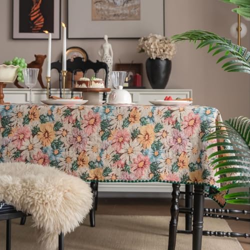 Rechteckige, Dekorative, Bestickte Jacquard-Tischdecke, Spritzwassergeschützt Und Knitterfrei,Waschbar Und Wiederverwendbar For Picknicks, Restaurants Und Bankette(Coloured,55.1x102.4in) von XUZAOJUN