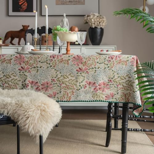 Rechteckige, Dekorative, Bestickte Jacquard-Tischdecke, Spritzwassergeschützt Und Knitterfrei,Waschbar Und Wiederverwendbar For Picknicks, Restaurants Und Bankette(Pink,59.8x59.8in) von XUZAOJUN