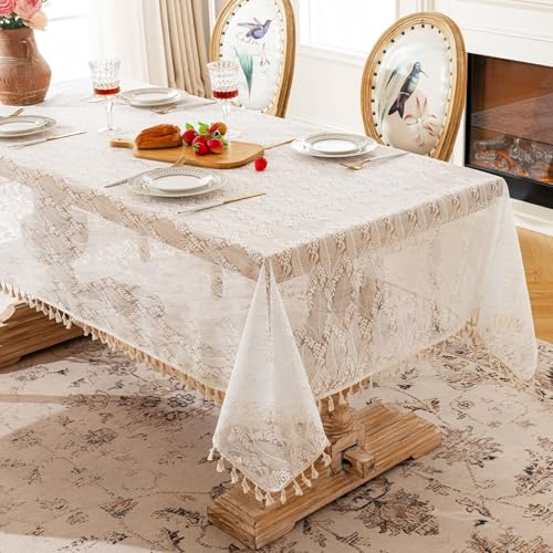 Rechteckige, Dekorative Tischdecke Mit Bestickter Spitze Und Blumenmuster Und Quasten,Tischschutz,Waschbar Und Wiederverwendbar For Hochzeit,Couchtisch,Garten,Esstisch(Willow,35.4x35.4in) von XUZAOJUN
