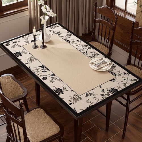 Rechteckige, Nicht Waschbare Tischmatte Aus PVC Mit Farbblockierungsmuster,Verschleißfest,Wasserdicht Und Ölbeständig,Geeignet For Esstisch,Fernsehschrank,Terrasse(Black Flowers,31.5x55.1in) von XUZAOJUN