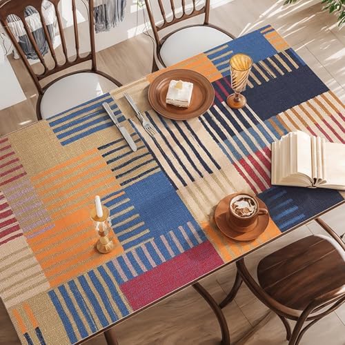 Rechteckige, Nicht Waschbare Tischmatte Aus PVC Mit Farbblockierungsmuster,Verschleißfest,Wasserdicht Und Ölbeständig,Geeignet For Esstisch,Fernsehschrank,Terrasse(Square Stripes,27.6x47.2in) von XUZAOJUN