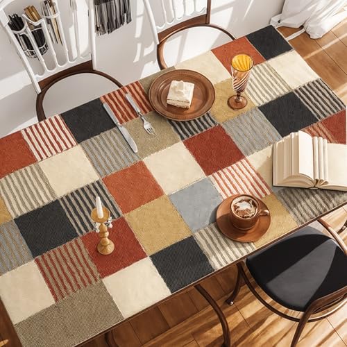 Rechteckige, Nicht Waschbare Tischmatte Aus PVC Mit Farbblockierungsmuster,Verschleißfest,Wasserdicht Und Ölbeständig,Geeignet For Esstisch,Fernsehschrank,Terrasse(Squares,35.4x55.1in) von XUZAOJUN
