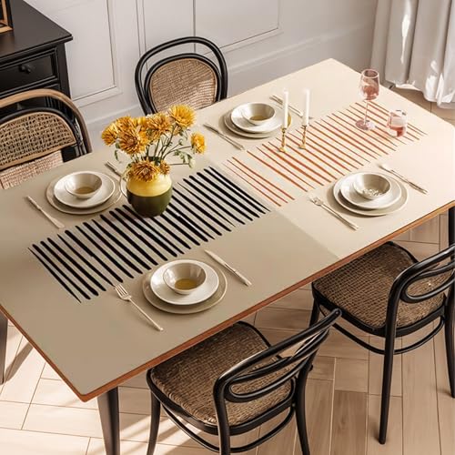 Rechteckige, Nicht Waschbare Tischmatte Aus PVC Mit Farbblockierungsmuster,Verschleißfest,Wasserdicht Und Ölbeständig,Geeignet For Esstisch,Fernsehschrank,Terrasse(Stripes,31.5x47.2in) von XUZAOJUN